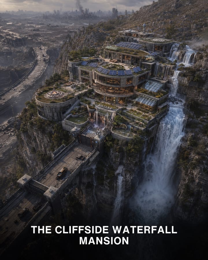 Slide 7 — the cliffside waterfall mansion